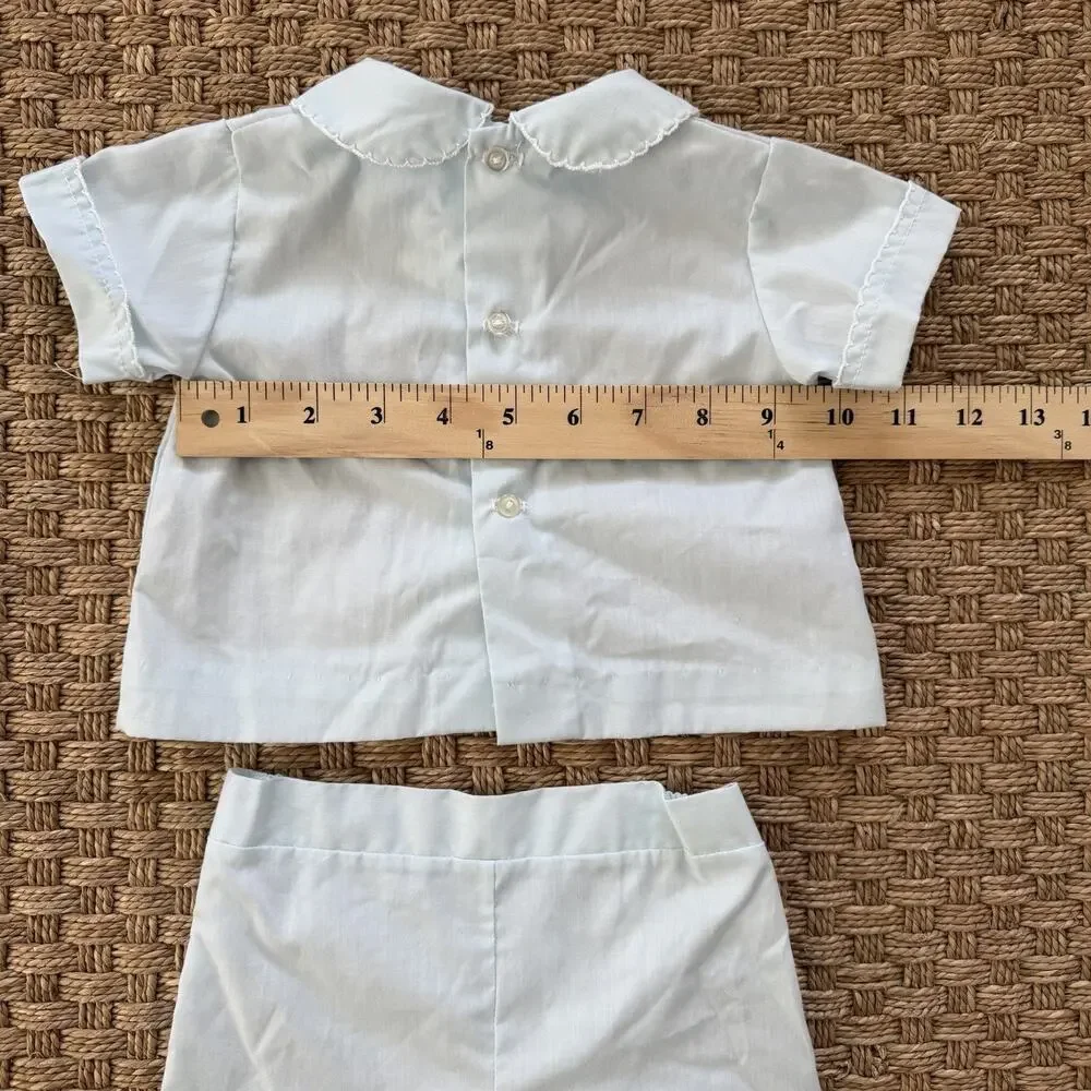 Vintage Baby Boy Heirloom Set With Bonnet Pale Blue Color